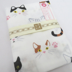 和小物 手ぬぐい 5枚セット 二重ガーゼ手拭い 白 ネコ柄 三毛猫 黒猫 ハチワレ猫 猫 ねこ ふくこい 綿100％ 日本製 お土産 おそろい 新品 【キモノオフ野々市若松店】の画像