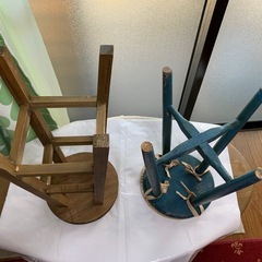 【お譲りする方決定しました】手作り木製椅子🪑2脚   古いものですが使い勝手多様の画像
