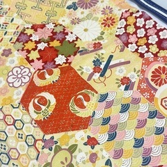 お着物、黄色オレンジ系、紅葉亀甲鶴桜等色々柄の画像