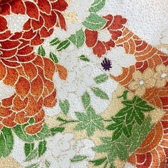 お着物、鮮やかなオレンジ系、桜紅葉菊？蓮？柄の画像