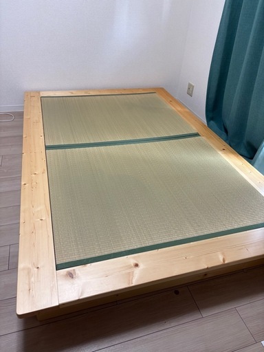 【美品】小上がりにもなる日本製 畳ベッド（セミダブル畳／ダブルサイズフレーム／北欧天然木）