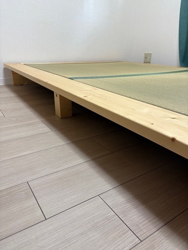 【美品】小上がりにもなる日本製 畳ベッド（セミダブル畳／ダブルサイズフレーム／北欧天然木）