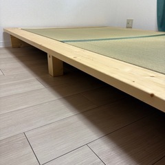 【美品】小上がりにもなる日本製 畳ベッド（セミダブル畳／ダブルサイズフレーム／北欧天然木）の画像
