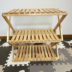 ※お取り引き決定※美品✨ 【折りたたみ式】3段木製ラック🌿収納棚、シェルフの画像