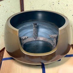 配送可能　【茶道具】四世 一ノ瀬宗辰 作 唐銅 利休好 面取風炉 在銘 共箱付 時代物の画像