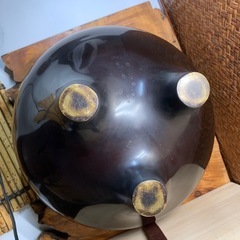配送可能【茶道具】風炉師 藤田宗勝 作 唐銅製 朝鮮風炉 共箱付 春斎作釜添 銅蓋 茶釜 骨董品 の画像