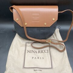 U266　美品NINA RICCI ニナリッチ オールレザー　ショルダーバッグ/ハンドバッグ 黒x茶　ブラウンブラックの画像
