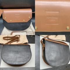 U266　美品NINA RICCI ニナリッチ オールレザー　ショルダーバッグ/ハンドバッグ 黒x茶　ブラウンブラックの画像