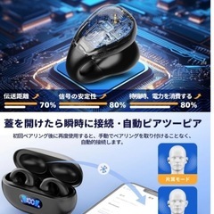 イヤホン bluetooth 耳挟み式 耳を塞がない ype‐C急速充電 黒の画像