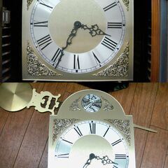 【ジャンク品】 アンティーク Tempus Fugit テンプス・フギ 螺鈿細工/天然木のホールクロック 柱時計 振り子時計 大きなノッポの古時計 寸法(約) W57.3×D32.7×210cm 文字盤径(約)Φ24.5cm 振り子の長さ(約)76cm の画像
