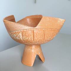 ○清水焼 花瓶 花入れ 花びん カビン 花瓶 花器 フラワーベース 陶器 オレンジ インテリア オブジェ 中古品(NF250806)517-122Wの画像