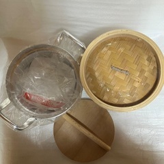 【未使用　箱あり】アルミ鍋せいろセット（木蓋付）14cm WH-1405の画像