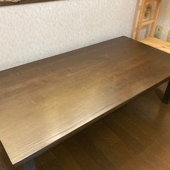 ダークブラウン 木製 ローテーブル 引き出し付きの画像