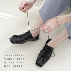 新品　スクエアトゥ レースアップバブーシュパンプス ベージュ Lサイズの画像