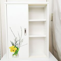 トイレラック サニタリー 引戸式 ホワイト 棚板可動式◆幅45㎝×奥行17㎝×高さ60㎝◆買取帝国 朝霞店 配達可能の画像