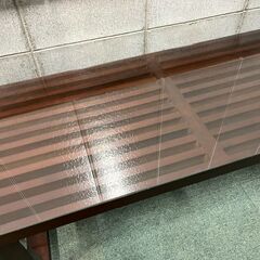ウッドモダンコーヒーテーブル ガラス天板 天然木（パイン材） ローテーブル ネルソンベンチ リプロダクト 幅120cm×奥行47cm×高さ34cm の画像