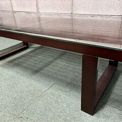 ウッドモダンコーヒーテーブル ガラス天板 天然木（パイン材） ローテーブル ネルソンベンチ リプロダクト 幅120cm×奥行47cm×高さ34cm の画像