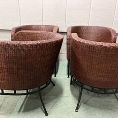 パブリック チェア 4脚セット 応接 アジアン風 バンブー ラタン 合皮 1人用 インテリア 幅60cm×奥行60cm×高さ66cm（座高42cm） の画像