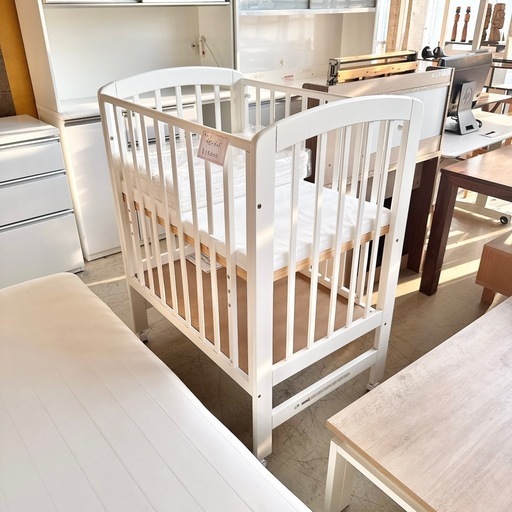 KATOJI ベビーベッド ホワイト 新生児 収納 キャスター付き