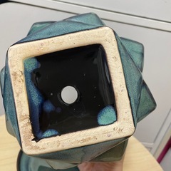 陶器鉢 植木鉢 オシャレ鉢 多面体 青緑の画像