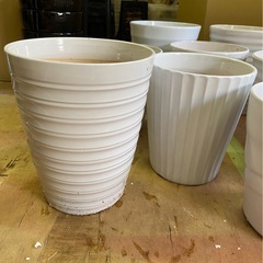 【白い陶器鉢カバー11点セット／観葉植物用・中古】の画像