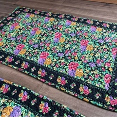 玄関マット キッチンマット 花柄 布製 約70x50cm ２枚セットの画像