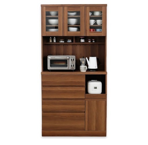 LOWYA ロウヤ キッチン収納 食器棚 レンジ台 3枚扉 A+Bタイプ ハイタイプ ウォルナット