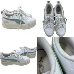 186001 PUMA プーマ ホワイト スニーカー KARMEN CG CORDUROY 36 22.5 ホワイト　グリーン レディース [250129HM100003]の画像