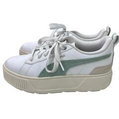186001 PUMA プーマ ホワイト スニーカー KARMEN CG CORDUROY 36 22.5 ホワイト　グリーン レディース [250129HM100003]の画像