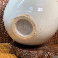 配送可能【萩焼】保男窯 大和保男作 花瓶 共箱付 在銘 陶印有 茶道具 華道具 作家物 花器 壷 骨董 アンティーク 良品の画像