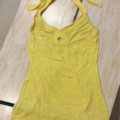 希少品！Sisley 黄色ネットネックリブホルダーネッククロップドスリーブレスの画像