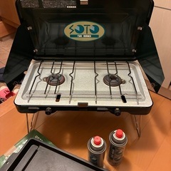 BBQ キャンプ用　折りたたみカセットコンロ　グリル、ガス2本セット　の画像