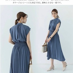 Ai Mi Li◆シフォンプリーツワンピース M ブルーの画像