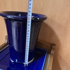 青い陶器プランター 陶器製植木鉢 陶芸 盆栽 園芸 ガーデニング 角皿2点セットの画像