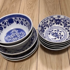 【九谷焼】藍色和柄陶器皿 10枚セットの画像