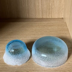 昭和レトロ青色ガラス製丸型ボウル　中鉢　小鉢　2個セットの画像