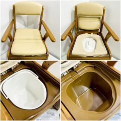 【未使用】アロン化成/家具調 ポータブルトイレ/安寿/コンパクト/標準便座/幅480mm/ひじ掛け/背もたれ/バケツ/介護/介助/トイレ/木目調/E0ET0130の画像