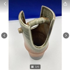 巨峰　花器　花瓶　インテリア　雑貨　置物　陶器製　竹デザイン　お洒落　グリーン　オレンジ　ブラウン　直径9.5㎝　高さ29㎝＊B790-1＊の画像