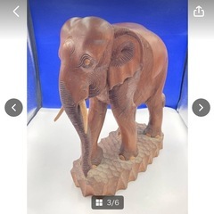 木彫り　象　置物　木製　ゾウ　開運　インテリア　中古　現状品　38×31×15.5㎝　アジア　レトロ　彫刻　アンティーク　＊B741-4＊の画像