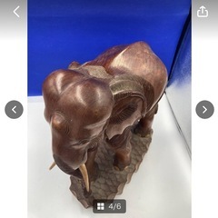 木彫り　象　置物　木製　ゾウ　開運　インテリア　中古　現状品　38×31×15.5㎝　アジア　レトロ　彫刻　アンティーク　＊B741-4＊の画像