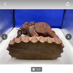 木彫り　象　置物　木製　ゾウ　開運　インテリア　中古　現状品　38×31×15.5㎝　アジア　レトロ　彫刻　アンティーク　＊B741-4＊の画像