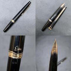 G381②　パイロット 名作 ELITE 万年筆 ペン先K14 14金 ブラック×ゴールド ステーショナリー 筆記用具 ヴィンテージ PILOTの画像