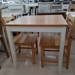 リユースのサカイ栃木店★ジモティ割あり★  ダイニングセット2人用 ベージュ×ホワイト W74.5×D74.5×H73 クリーニング済み TC10320の画像