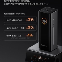 EcoFlow RAPID Pro モバイルバッテリー 20000mAh 100W 【大容量/USB-Cケーブル内藏/液晶ディスプレイ/４台同時充電/コンパクト/アプリ制御/過熱保護/機内持ち込み/出張/旅行】の画像