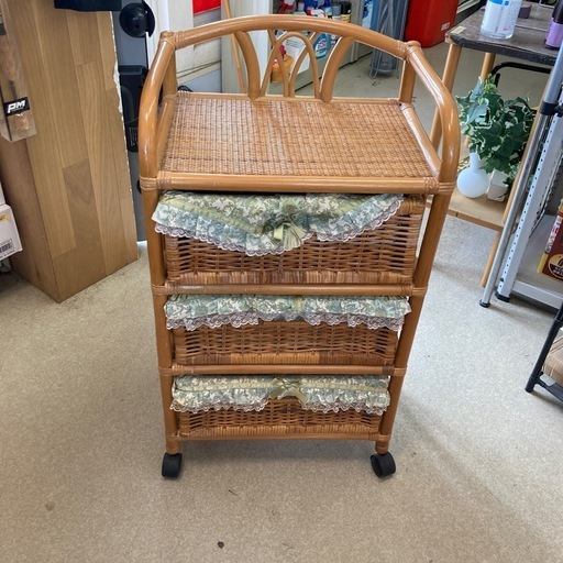 藤家具3段ラタンランドリーチェストラックバスケット収納家具タンス
