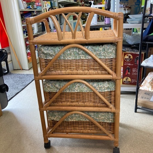 藤家具3段ラタンランドリーチェストラックバスケット収納家具タンス