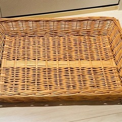 【キャトルセゾン】ラタン トレイ　持ち手付　長方形　ナチュラル　の画像