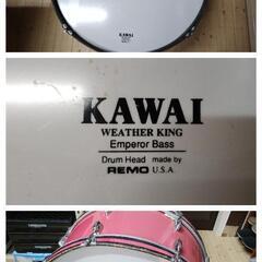 TU　カワイ（KAWAI）　バスドラム　大太鼓　マーチング　ピンク/楽器/打楽器/ネジ回しあり★ジャンク★の画像