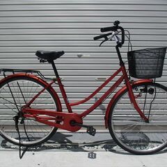 E442☆限定特価☆ 中古自転車 ￥8000【 26インチ 赤 ママチャリ LED