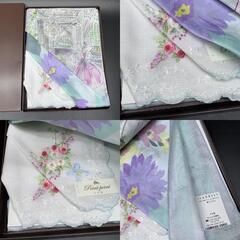 H326未使用　上質ハンカチ3枚セット 三越購入 日本製 Point point 花刺繍　綿100　レースハンカチ　ブルーミング CLASSICS THE SMALL LUXURYの画像